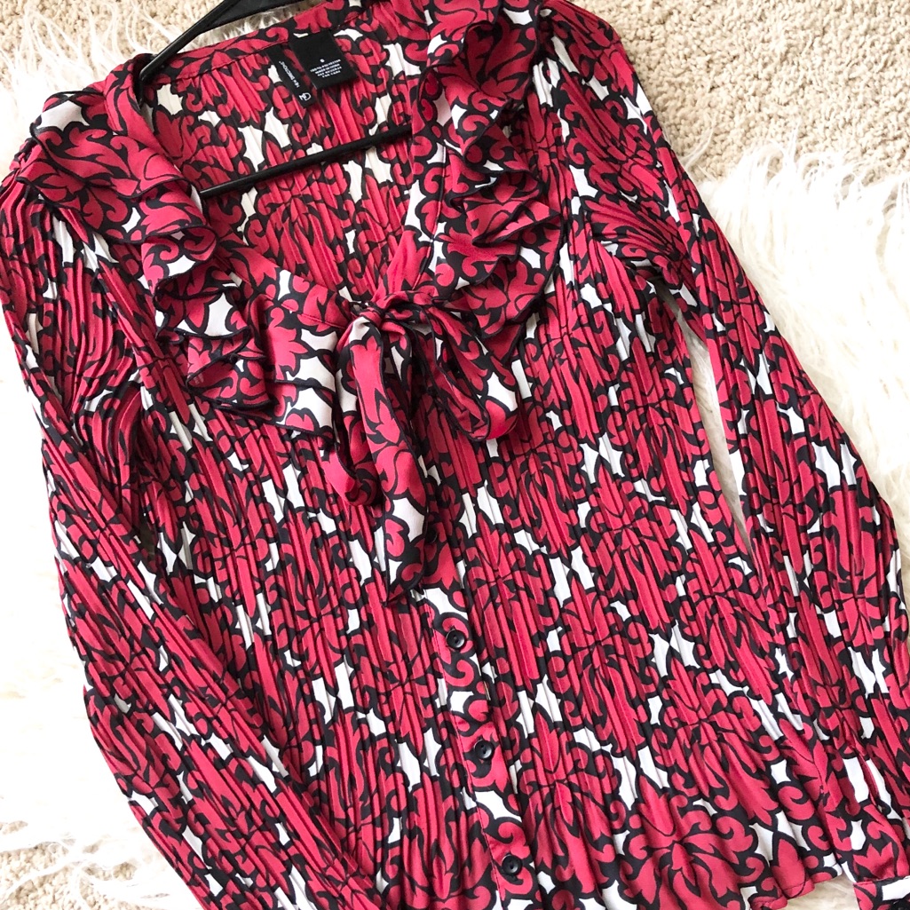 Red Ruffle Button Down Top